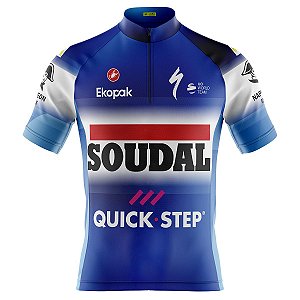 Camisa Ciclismo Masculina Soudal Quick Step Azul Com Bolsos Uv 50+
