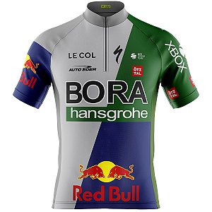 Camisa Ciclismo Masculina Bora Red Bull Azul Com Bolsos Uv 50+