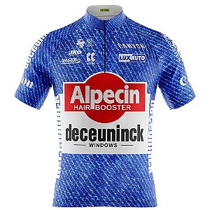 Camisa Ciclismo Masculina Alpecin Azul Com Bolsos Uv 50+