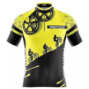 Camisa Ciclismo Masculina Pro Tour Respeite O Ciclista Amarela Com Bolsos Uv 50+