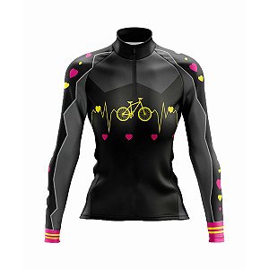 Camisa Ciclismo Mountain Bike Feminina Manga Longa Bike Coração Dry Fit Proteção UV+50