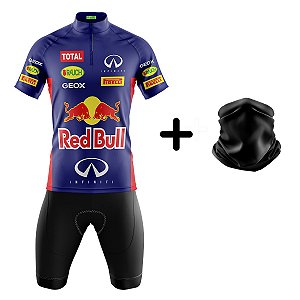 Conjunto Ciclismo Mountain Bike Bermuda e Camisa Red Bull + Manguito