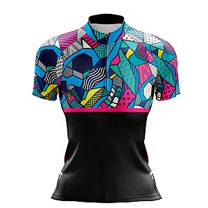 Camisa Ciclismo Mountain Bike Feminina Mosaico Proteção UV+50