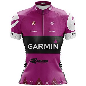 Camisa Ciclismo Mountain Bike Feminina Garmin Rosa Dry Fit Proteção UV+50