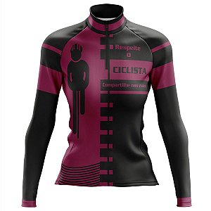 Camisa Ciclismo Mountain Bike Feminina Respeite o Ciclista Manga Longa