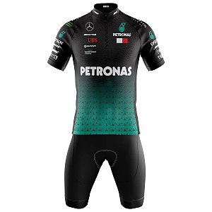 Conjunto Masculino Ciclismo Mountain Bike Petronas Preto Forro em espuma