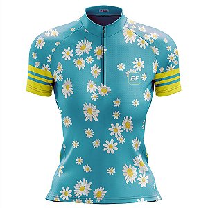Camisa Ciclismo Mountain Bike Feminina Margaridas Dry Fit Proteção UV+50