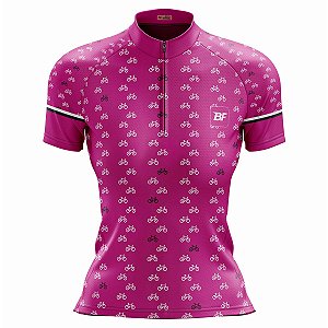 Camisa Ciclismo Mountain Bike Feminina Rosa Bicicletinhas Dry Fit Proteção UV+50