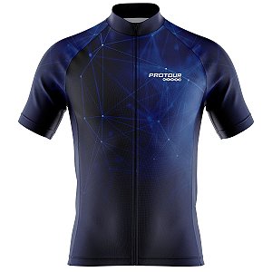 Camisa Ciclismo Pro Tour Preta Astros Azuis Premium Zíper Abertura Total