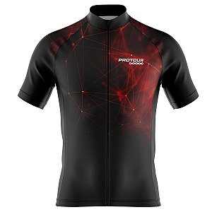 Camisa Ciclismo Pro Tour Preta Raios Vermelhos Premium Zíper Abertura Total