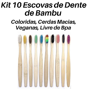 ÁRVIDA - Kit 10 Escovas De Dente De Bambu - Coloridas Cerdas Macias Veganas Livre De Bpa​