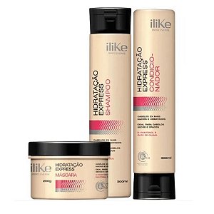 ILIKE PROFESSIONAL - HIDRATAÇÃO EXPRESS Kit Shampoo Condicionador e Máscara - Vegano