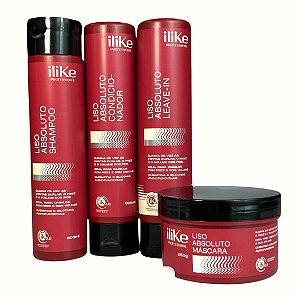 ILIKE PROFESSIONAL - LISO ABSOLUTO Kit Shampoo Condicionador Leave-in e Máscara - Vegano