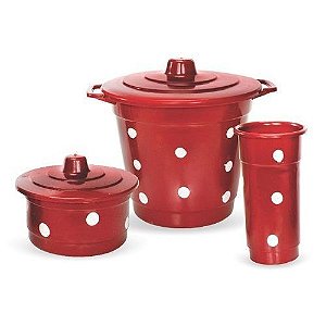 Kit Pia Organizador Cozinha 3 Peças Vermelho Poa