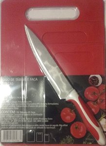 Jogo Tábua De Corte Antibacteriana Vermelha e Faca Grande - 4 peças