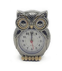 Relógio de Mesa Despertador Coruja Cor Prata