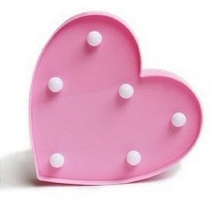 Luminária Led Coração Rosa Abajur - Decoração