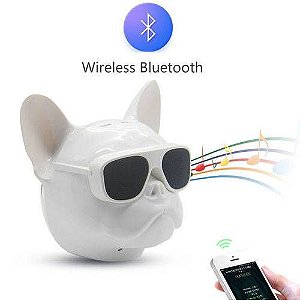 Caixa De Som Bluetooth Bulldog Francês Cachorro Portátil 8w Branca - FRETE GRÁTIS