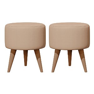 Kit Puff Redondo Pé Palito 02 Unidades Assento Estofado Apoio Para os Pés