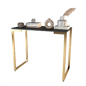 Mesa Buffet Balcão Aparador Industrial Pé Dourado 90X30X76
