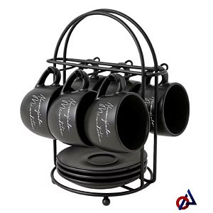 Suporte de xícara 6 lugares com pires Organizador Premium em Aço para | Durabilidade e Elegância para seu Café!