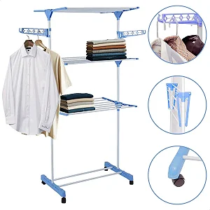 Varal De Chão Grande De Roupas 3 Andares Dobrável Cor Azul Kontuz 170 cm