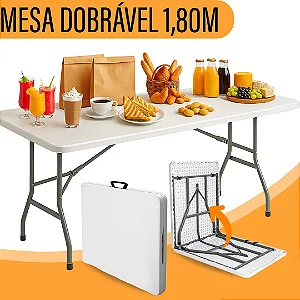 Yab - Mesa Dobrável 1,80 M Vira Maleta C/ Alça Resistente Camping Praia Premium Área Externa/interna 180cm Portátil - Cor Branco