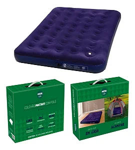 Colchão Inflável Casal MOR - Aveludado + Inflador Fole Embutido - Portátil Resistente - Camping Piscina Hóspedes - Disponível