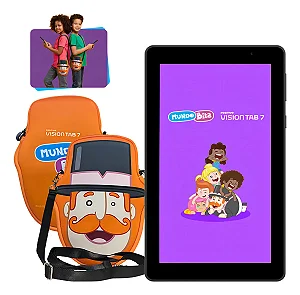 Tablet Infantil Positivo Vision Tab 7 Mundo Bita - Octa-Core, 3GB RAM, 64GB Armazenamento, Tela 7 IPS, Bateria 3100mAh, Android 14 GO, Wi-Fi, Preto - Inclui 2 Itens de Proteção (capa e bolsa)