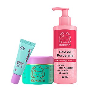Kit Limpeza e Hidratação Facial Pele de Porcelana Kokeshi Sabonete Olhos de Gueixa