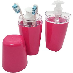 Conjunto Banheiro 2 Peças Saboneteira E Porta Escovas Pia Rosa