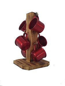 Jogo Suporte com 6 Canecas de Café em Alumínio Esmaltadas – Vermelho