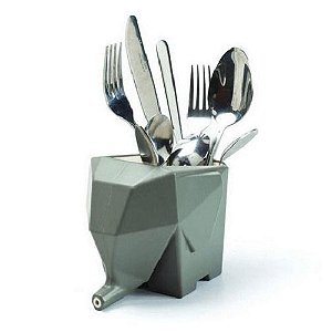 Escorredor E Porta Talheres Elefante Cinza - Multiuso