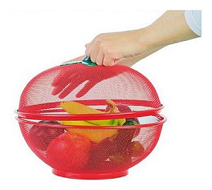 Fruteira De Mesa Cesto Em Metal Com Tampa Formato De Maçã - Vermelho