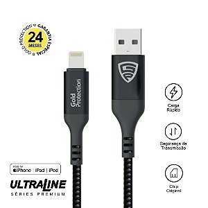 Cabo Ultraline - Fio trançado + Metal - USB - A / IPHONE - GOLD PROTECTION