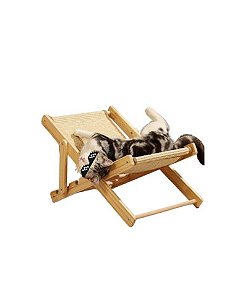 Cadeira para Gato com Arranhador de Juta em Madeira Regulável 4 Alturas