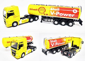 MAN TGX SHELL - ESCALA 1/64 + CARRETA (ESCALA 1/68) = 25 CM