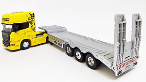 Miniatura Scania Highline Amarelo + Carreta Prancha 1/64