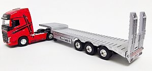 Miniatura Caminhão Volvo Fh 500 Vermelho  + Carreta Prancha 1/64