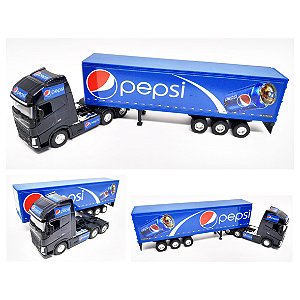 VOLVO FH500 PEPSI - ESCALA 1/64 + CARRETA (ESCALA 1/68) = 25 CM