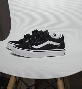 Tênis Vans Infantil com Velcro - Old Skool Black White
