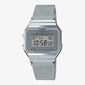 Relógio Casio Vintage Prata Pulseira de Malha A700