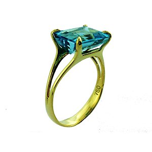 Anel de Ouro 18k - Topázio Azul - Pedra Preciosa - Magnífico
