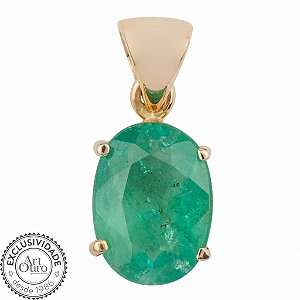 Pingente de Ouro - Esmeralda - Pedra Preciosa - Oval - Exuberante