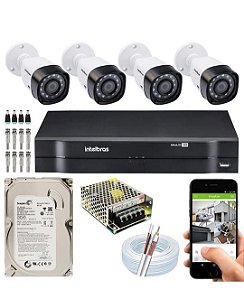 Kit 4 Câmeras de Segurança Completo c/ DVR 4 canais  Intelbras