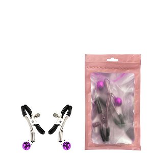 PRENDEDOR DE MAMILO COM GUIZO ROXO E PRESILHAS AJUSTÁVEIS