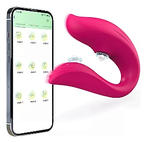 VIBRADOR DE CASAL COM SUGADOR DE CLITÓRIS VIA APLICATIVO