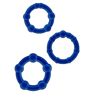 KIT 3 ANÉIS COM NÓDULOS MASSAGEADORES AZUL