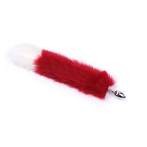 PLUG ANAL RABO DE RAPOSA 7 X 2,8CM VERMELHO E BRANCO