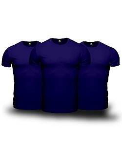 Combo 03 Camisetas Básicas Azul Marinho Manga Curta em Algodão